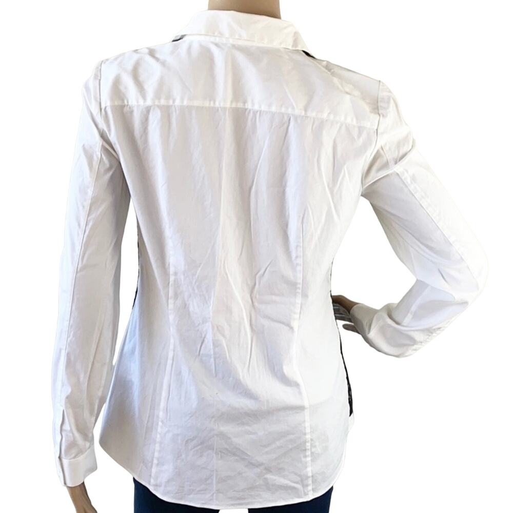 Lafayette 148 Women White Black Lace Long Sleeves Collared Button Front Blouse 6 - Picture 6 of 6